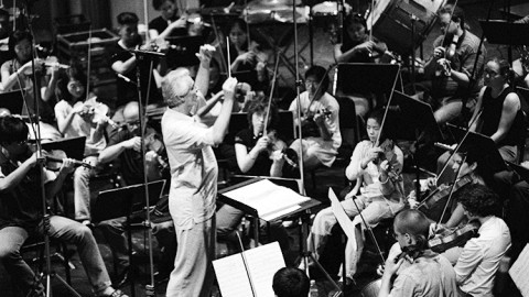 Conductor Nick Strimple and members of the Young Musician's Foundation Debut Orchestra