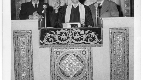 Leonard Bernstein, Cantor David Putterman, and Max Helfman.