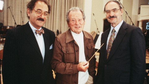 Milken Archive artistic director Neil W. Levin, with Sir Neville Marriner and composer Thomas Beveridge